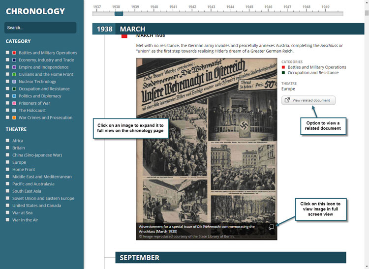 Clicking on an entry in the Chronology will bring up more information and may include a link to a related document.
